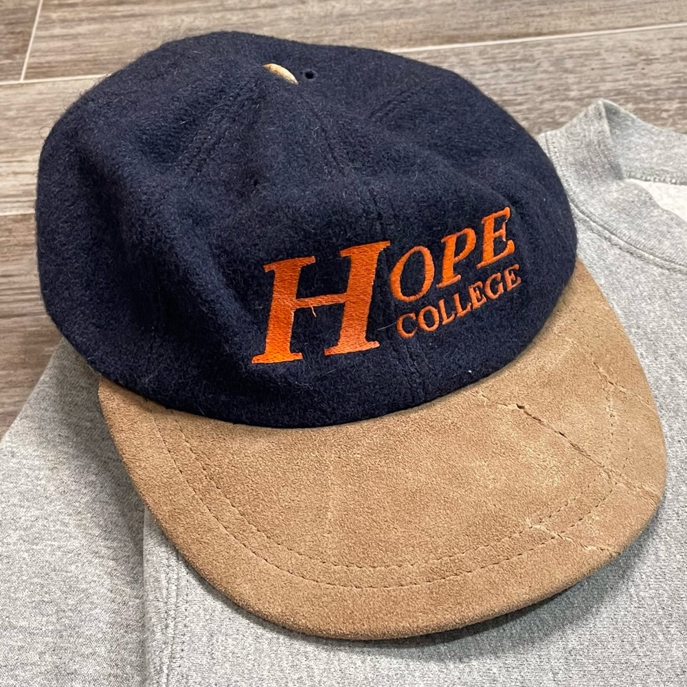 Vintage Hope College Wool Baseball Hat Strapback Navy Blue Orange